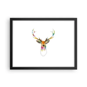 Affiche dans un cadre noir - Poster - Un cerf doux baigné de couleur - 40x30 cm