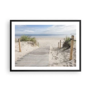 Affiche dans un cadre noir - Poster - Un chemin de planches menant à une plage de sable - 70x50cm - A l'horizon - Décoration murale moderne pour le salon et la chambre ARTTOR