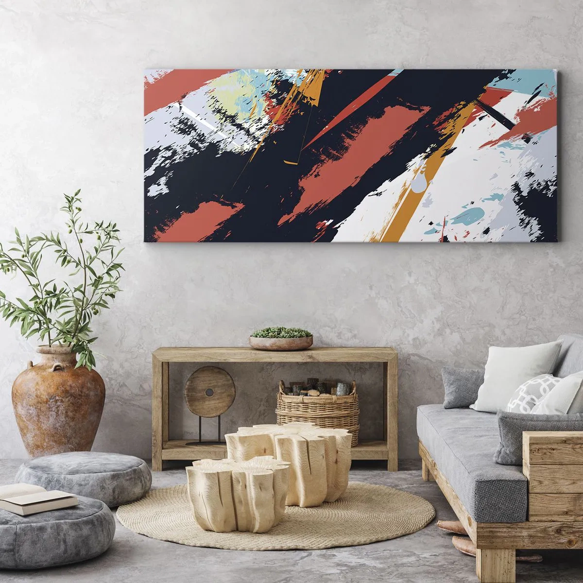 Impression sur toile - Image sur toile - Coups de pinceau abstraits aux couleurs vives - 140x50cm - Composition dynamique - Décoration murale moderne pour le salon et la chambre ARTTOR