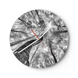 Horloge murale - Pendule murale - Vue en noir et blanc de la cime des arbres depuis une perspective ascendante - 30x30cm - Course vers la lumière - Décoration murale moderne pour le salon, la cuisine et la chambre ARTTOR