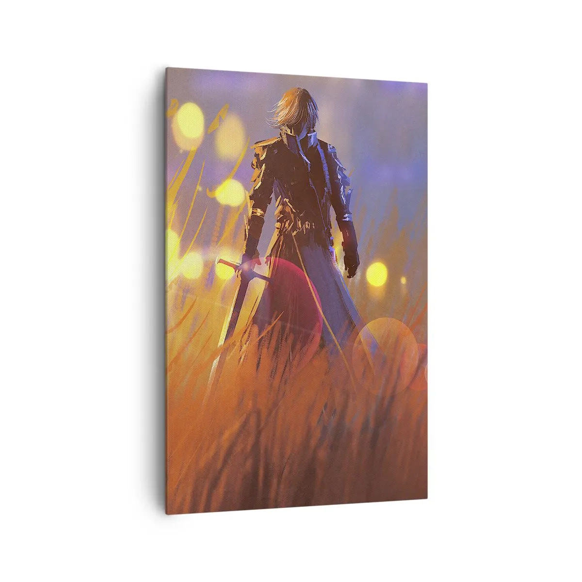 Impression sur toile - Image sur toile - La figure d'un chevalier à la lumière du soleil couchant dans un champ - 80x120cm - Chevalier errant - Décoration murale moderne pour le salon et la chambre ARTTOR