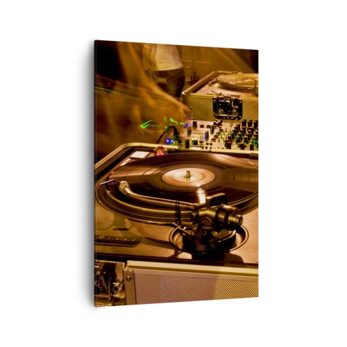Impression sur toile - Image sur toile - Équipement DJ avec platine et table de mixage lors d'une fête - 70x100cm - Sentez-vous cette force? - Décoration murale moderne pour le salon et la chambre ARTTOR