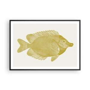 Affiche dans un cadre noir - Poster - Poisson rouge vintage sur fond clair - 100x70cm - Du poisson et c'est tout - Décoration murale moderne pour le salon et la chambre ARTTOR