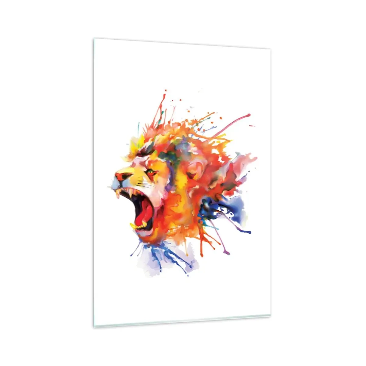Impression sur verre - Image sur verre - Portrait coloré d'un lion dans un style dynamique - 80x120cm - exploser de colère - Décoration murale moderne pour le salon et la chambre ARTTOR