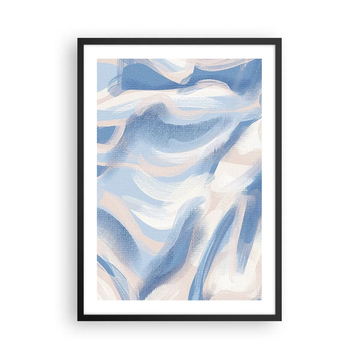 Affiche dans un cadre noir - Poster - Vague abstraite dans les tons de bleu et de beige - 50x70cm - Vagues bleues - Décoration murale moderne pour le salon et la chambre ARTTOR