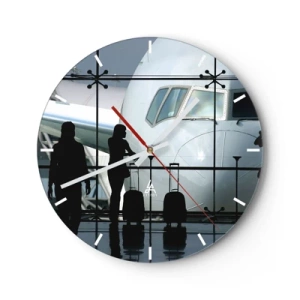 Horloge murale - Pendule murale - Aéroport avec vue sur l'avion et les passagers - 30x30cm - Vis-à-vis de l'aéroport - Décoration murale moderne pour le salon, la cuisine et la chambre ARTTOR