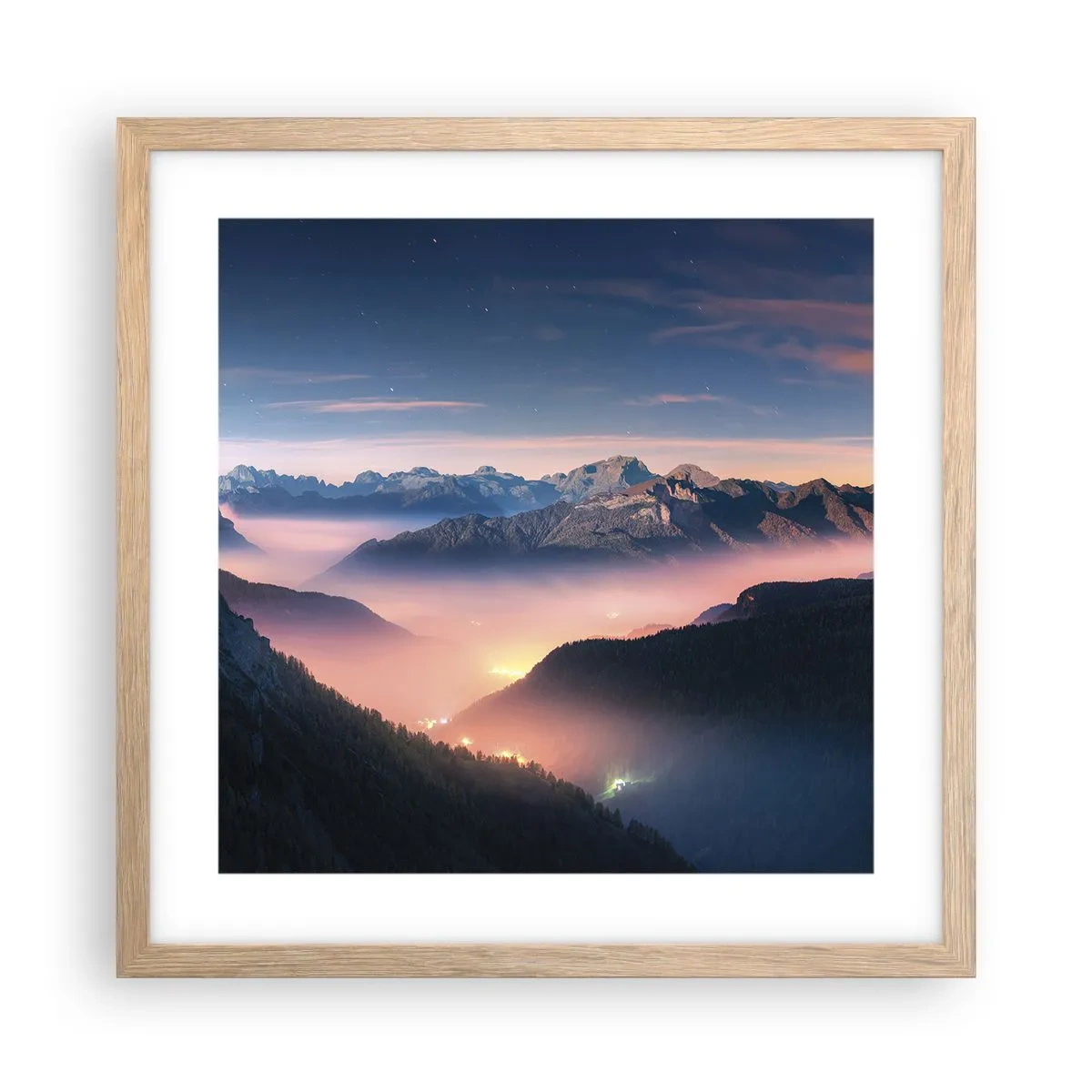 Affiche dans un chêne clair - Poster - Lumière dans les vallées - 40x40 cm