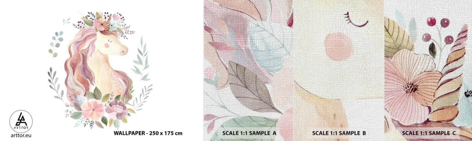 Échantillon de Papier Peint Premium Canvas - Invitation au monde des contes de fées - Licorne, Fille, Pour les enfants - 100x30 cm