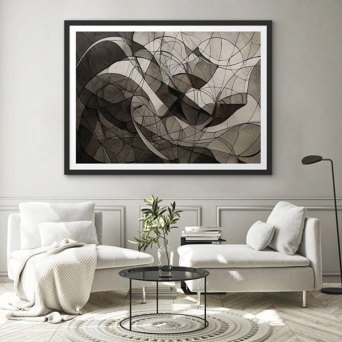 Affiche dans un cadre noir - Poster - Motif abstrait dans des tons marron et terreux - 100x70cm - Circulation des couleurs de la terre - Décoration murale moderne pour le salon et la chambre ARTTOR