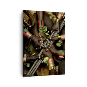 Impression sur toile - Image sur toile - Bracelets de main traditionnels dans un groupe de mains - 50x70cm - Nous sommes ensemble - Décoration murale moderne pour le salon et la chambre ARTTOR