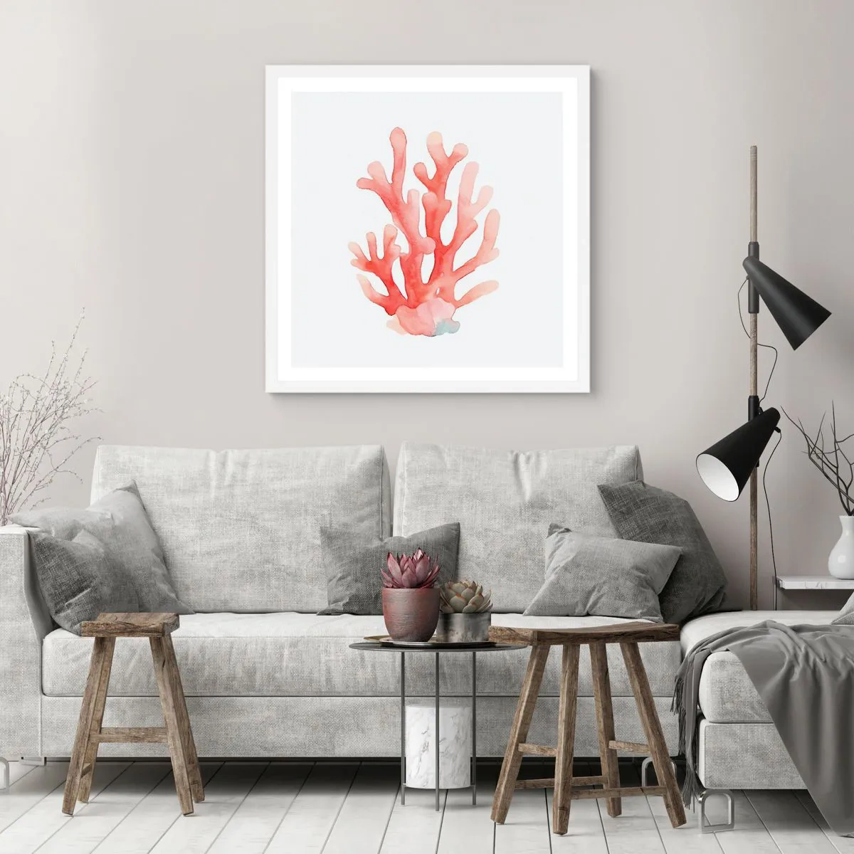 Affiche dans un cadre blanc - Poster - Corail couleur corail - 40x40 cm