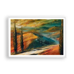 Affiche dans un cadre blanc - Poster - paysage toscan - 100x70 cm