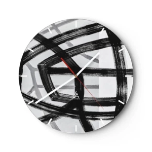 Horloge murale - Pendule murale - Coups de pinceau noirs dynamiques créant des motifs tridimensionnels - 30x30cm - Profondeur du bâtiment - Décoration murale moderne pour le salon, la cuisine et la chambre ARTTOR