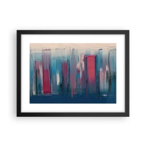 Affiche dans un cadre noir - Poster - Composition verticale en bleu et rouge - 40x30 cm