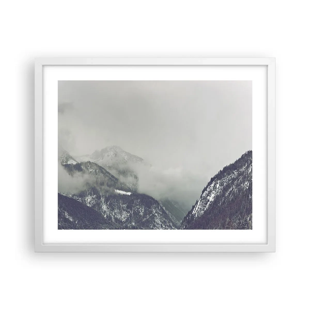 Affiche dans un cadre blanc - Poster - Vallée brumeuse - 50x40 cm