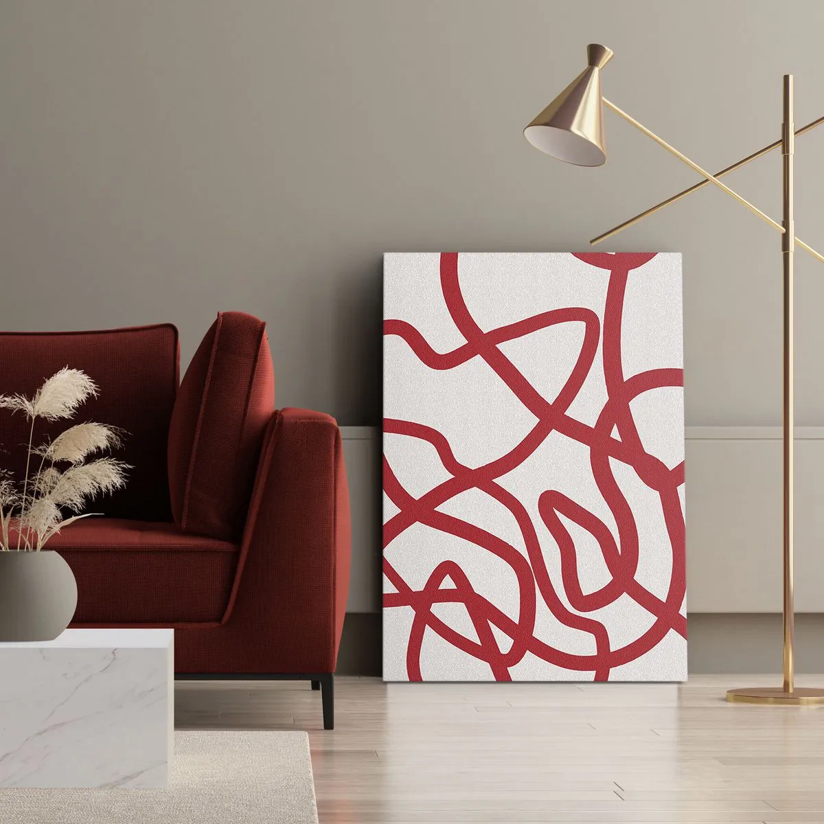 Impression sur toile - Image sur toile - Rouge sur blanc - 65x120 cm