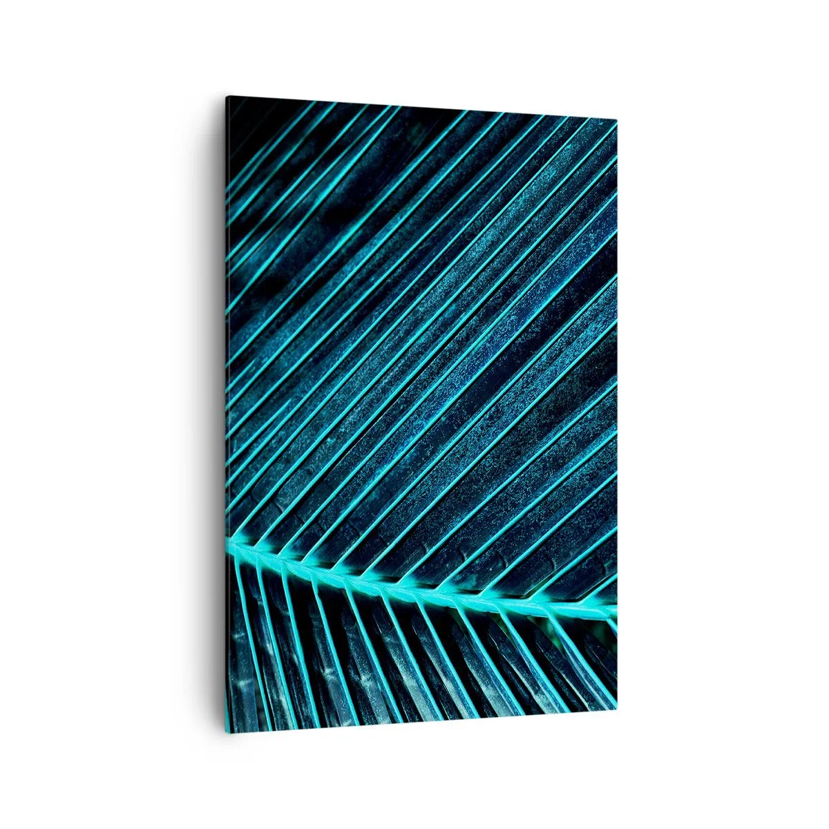 Impression sur toile - Image sur toile - Macrophotographie d'une feuille dans les tons turquoise et bleu marine - 70x100cm - Texture verte - Décoration murale moderne pour le salon et la chambre ARTTOR