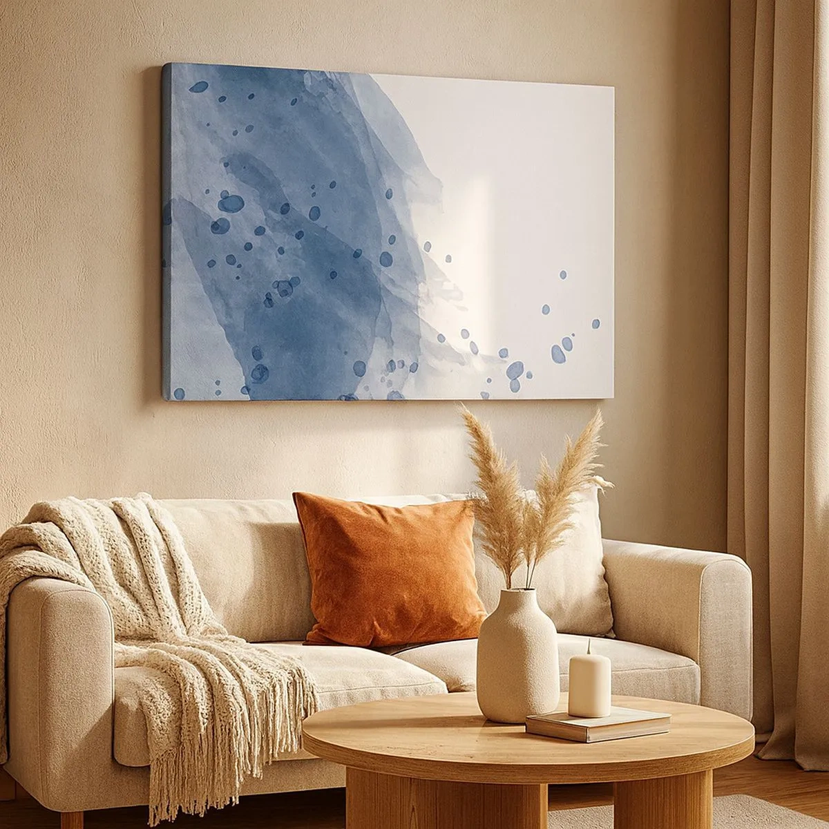 Impression sur toile - Image sur toile - Taches et stries abstraites dans des tons de bleu - 70x50cm - Tulle bleu - Décoration murale moderne pour le salon et la chambre ARTTOR