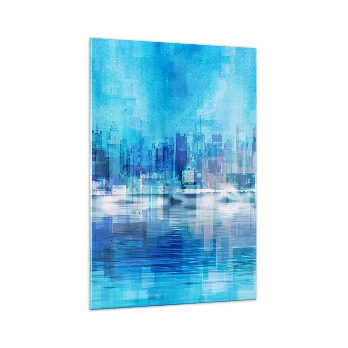 Impression sur verre - Image sur verre - Panorama urbain abstrait dans des tons bleus - 70x100cm - Noyé dans le bleu - Décoration murale moderne pour le salon et la chambre ARTTOR