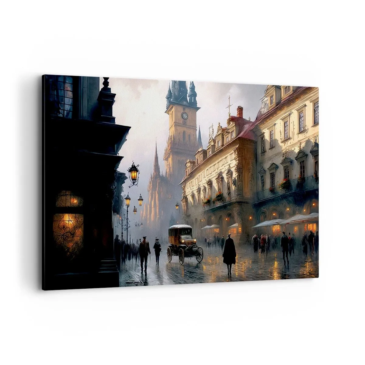 Impression sur toile - Image sur toile - Scène de rue en soirée avec une architecture historique - 100x70cm - Le charme d'une soirée pragoise - Décoration murale moderne pour le salon et la chambre ARTTOR