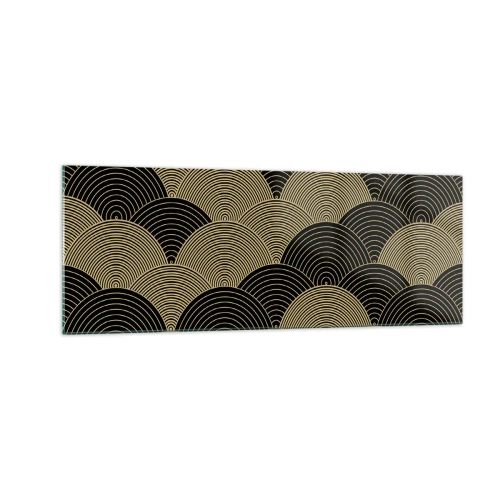 Impression sur verre - Image sur verre - Motif Art Déco avec demi-cercles et lignes dorées - 140x50cm - Unité dans la multiplicité - Décoration murale moderne pour le salon et la chambre ARTTOR