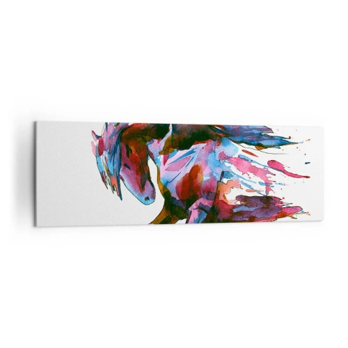 Impression sur toile - Image sur toile - Un cheval aux couleurs abstraites dynamiques symbolisant la liberté - 160x50cm - Dans le ravissement - Décoration murale moderne pour le salon et la chambre ARTTOR