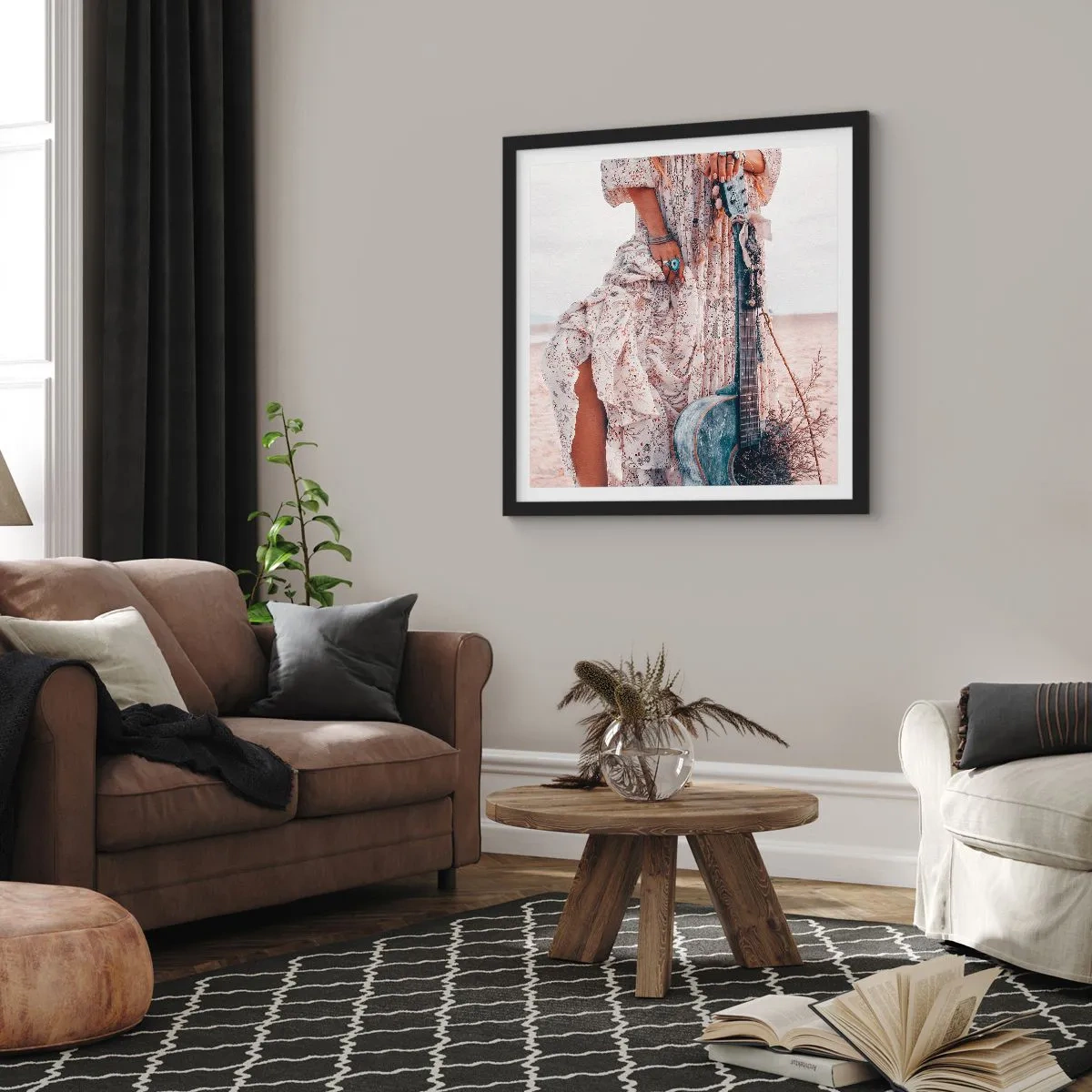 Affiche dans un cadre noir - Poster - Enfant de fleur en route - 50x50 cm