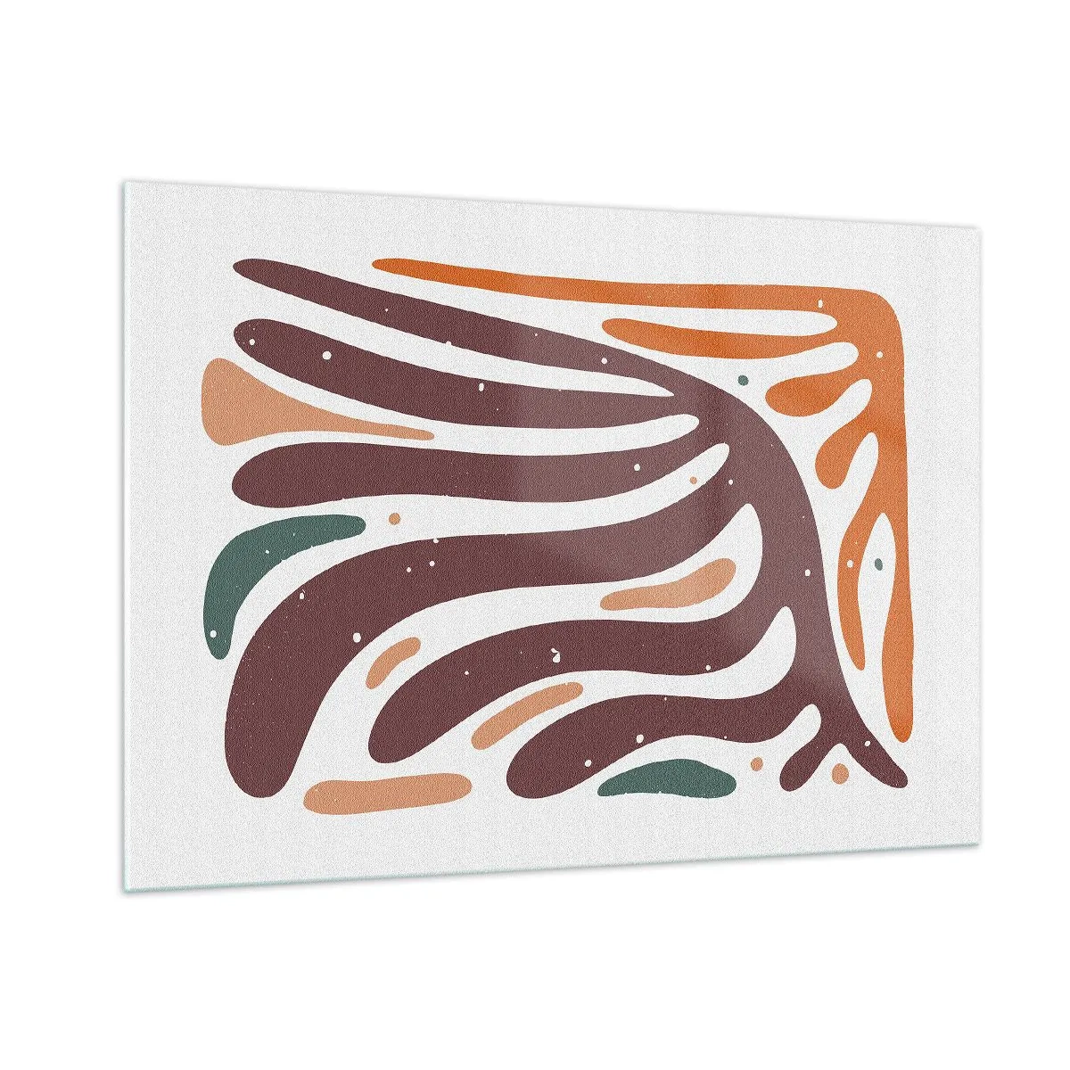 Impression sur verre - Image sur verre - Formes abstraites dans les tons bruns et oranges rayonnant sur un fond blanc - 100x70cm - Composition organique rayonnante - Décoration murale moderne pour le salon et la chambre ARTTOR