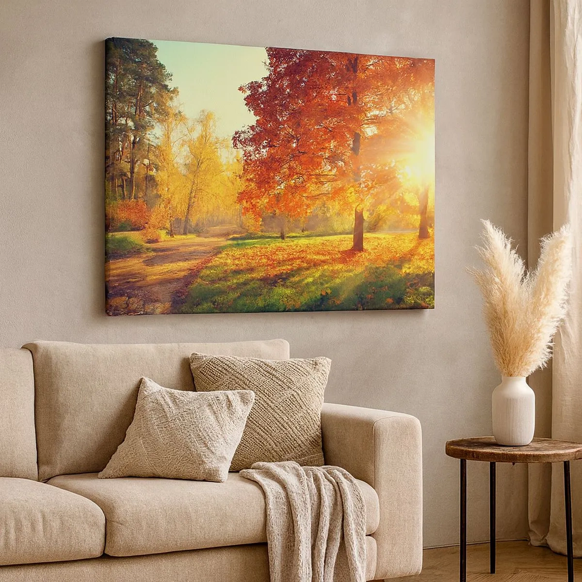 Impression sur toile - Image sur toile - Parc d'automne illuminé par la lumière du soleil - 70x50cm - Le roux est beau - Décoration murale moderne pour le salon et la chambre ARTTOR