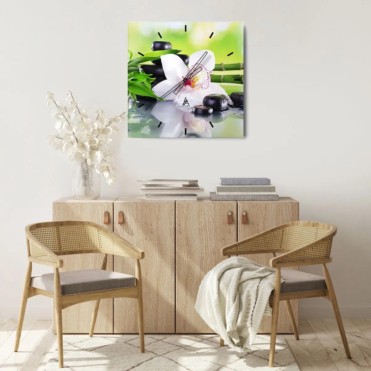 Horloge murale - Pendule murale - Orchidée, pierres et bambou dans une composition spa harmonieuse - 30x30cm - Raffraîchissement de fraîcheur - Décoration murale moderne pour le salon et la chambre ARTTOR