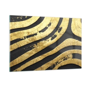 Impression sur verre - Image sur verre - Lignes abstraites dorées sur fond noir dans un style glamour - 120x80cm - Tout coule - Décoration murale moderne pour le salon et la chambre ARTTOR