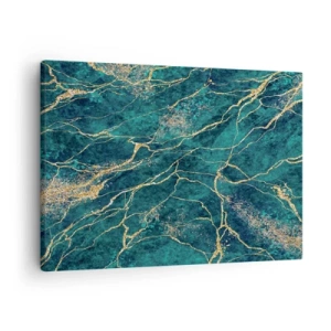 Impression sur toile - Image sur toile - Motif de marbre texturé dans des tons turquoise et or - 70x50cm - Mine d'or - Décoration murale moderne pour le salon et la chambre ARTTOR