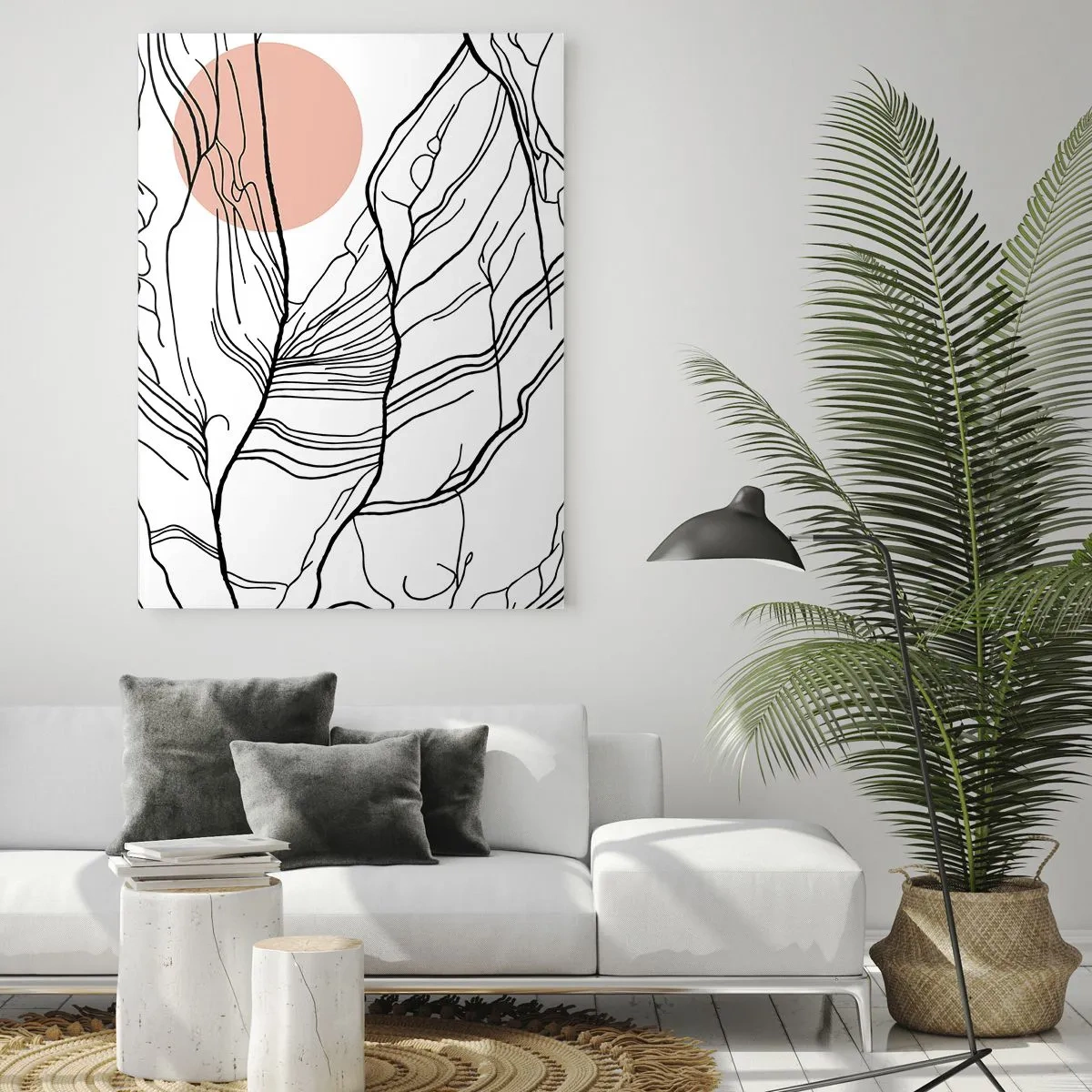 Impression sur verre - Image sur verre - Lignes ombragées de branches avec un soleil beige - 50x70cm - Dans un réseau de brindilles - Décoration murale moderne pour le salon et la chambre ARTTOR