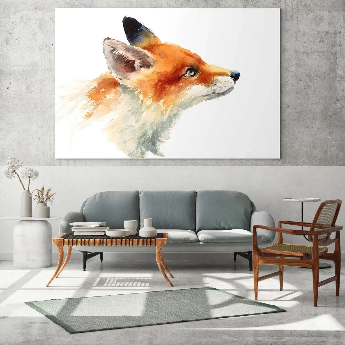 Impression sur verre - Image sur verre - Illustration à l'aquarelle d'un renard regardant au loin - 100x70cm - Vous ne pouvez jamais être trop prudent - Décoration murale moderne pour le salon et la chambre ARTTOR