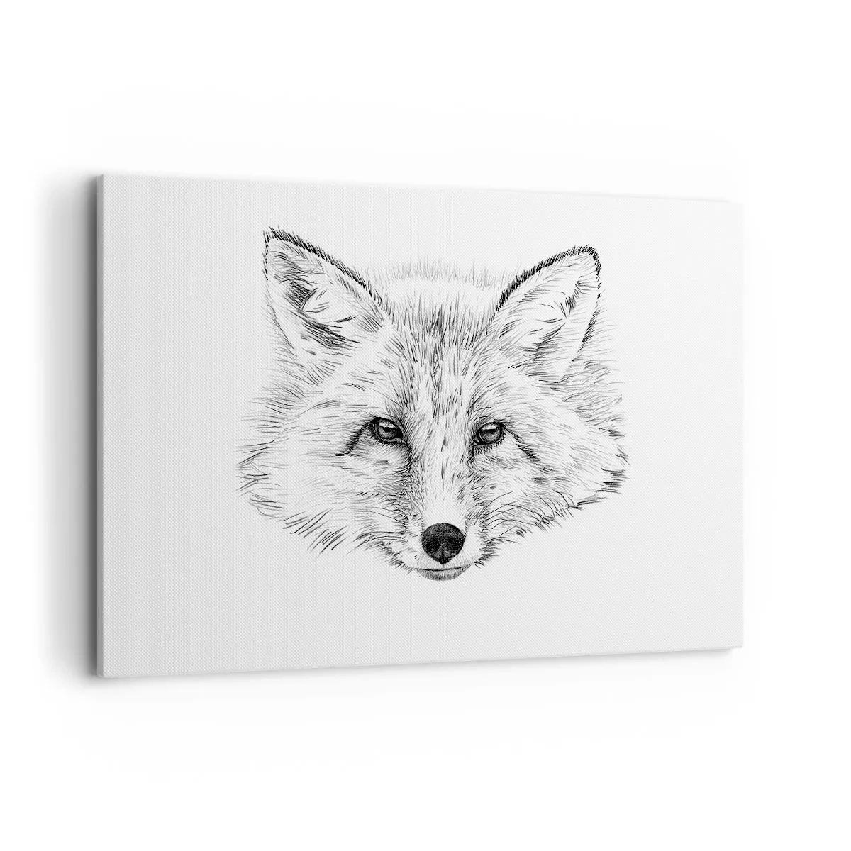 Impression sur toile - Image sur toile - Dessin en noir et blanc d'une tête de renard sur fond blanc - 120x80cm - Ces yeux peuvent-ils mentir ? - Décoration murale moderne pour le salon et la chambre ARTTOR