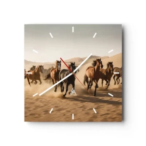 Horloge murale - Pendule murale - Chevaux au galop sur fond de désert - 30x30cm - Libre comme le vent - Décoration murale moderne pour le salon et la chambre ARTTOR