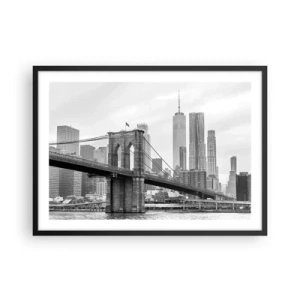 Affiche dans un cadre noir - Poster - Pont de Brooklyn avec les gratte-ciel de New York en arrière-plan - 70x50cm - Climat New-Yorkais - Décoration murale moderne pour le salon et la chambre ARTTOR