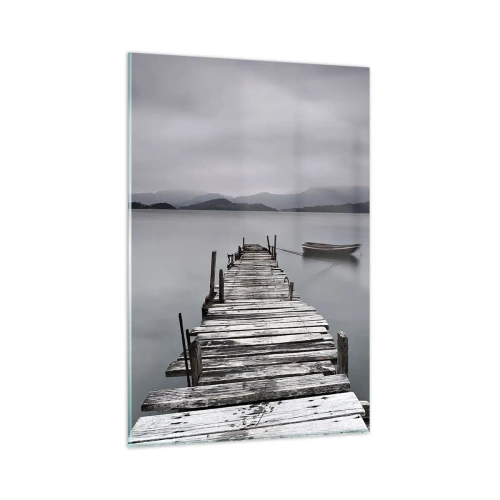 Impression sur verre - Image sur verre - Un pont en bois menant à la surface calme du lac - 80x120cm - Tu peux partir demain - Décoration murale moderne pour le salon et la chambre ARTTOR