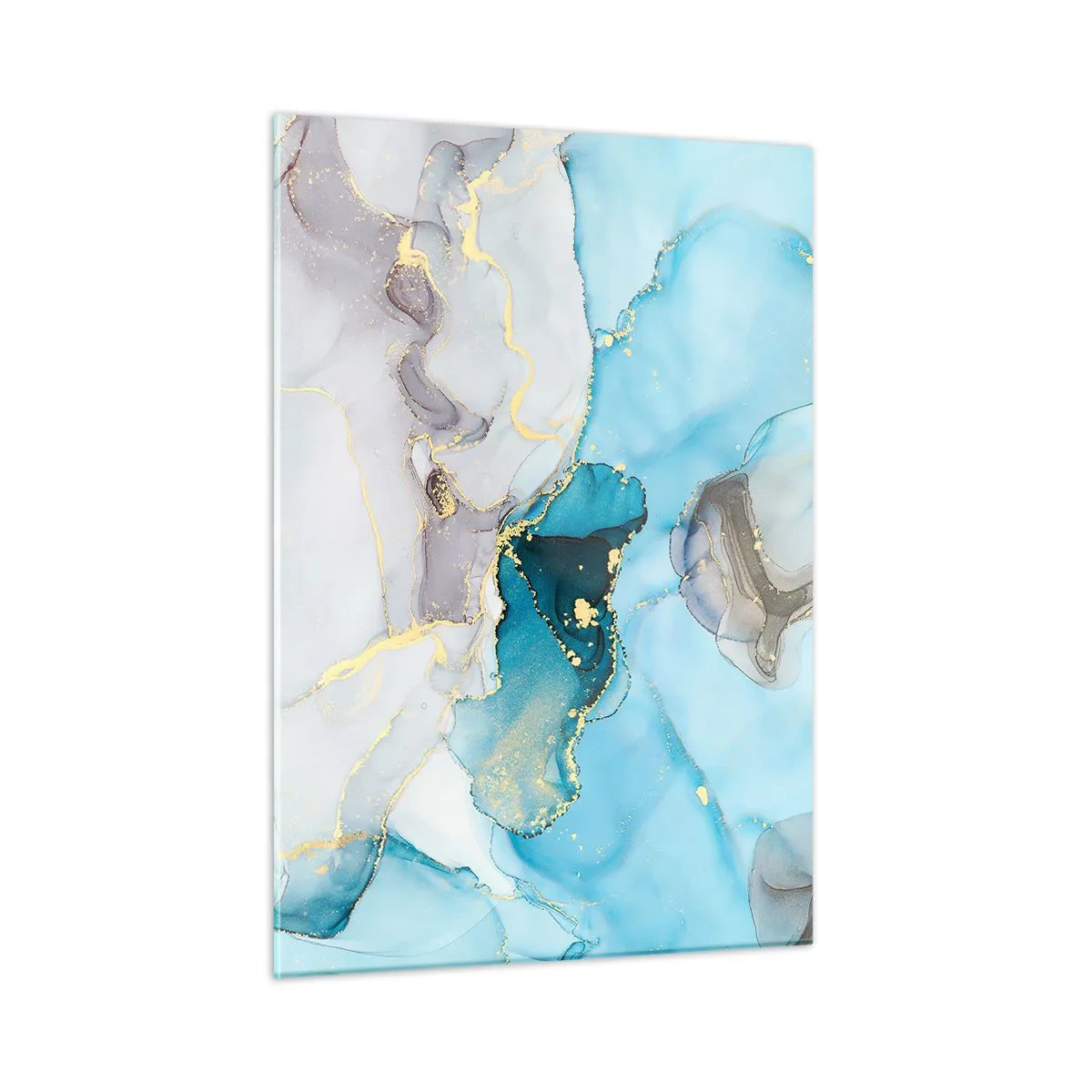 Impression sur verre - Image sur verre - Vagues turquoise et grises avec des accents dorés - 50x70cm - Etude de la rencontre gris et turquoise - Décoration murale moderne pour le salon et la chambre ARTTOR