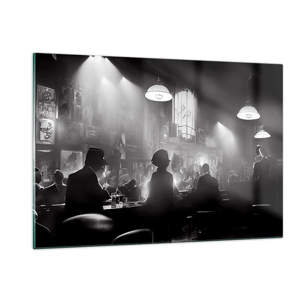 Impression sur verre - Image sur verre - Scène de jazz en noir et blanc dans un intérieur de club - 120x80cm - Dans une ambiance jazz - Décoration murale moderne pour le salon et la chambre ARTTOR