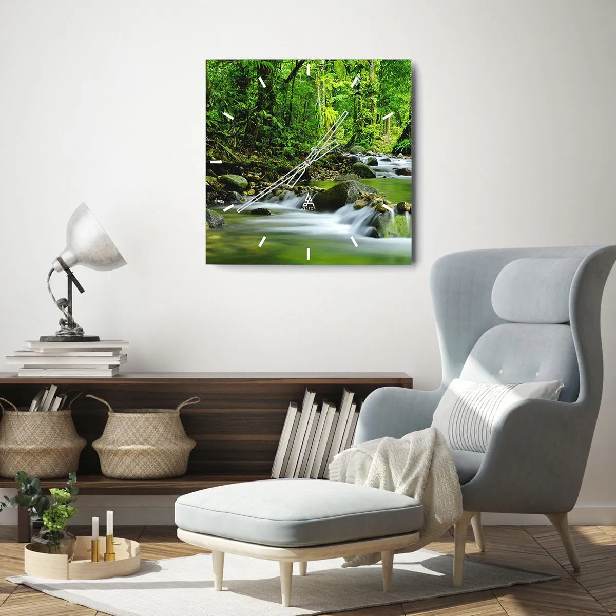 Horloge murale - Pendule murale - Un ruisseau dans une forêt tropicale luxuriante - 30x30cm - Nager dans un océan de verdure - Décoration murale moderne pour le salon et la chambre ARTTOR