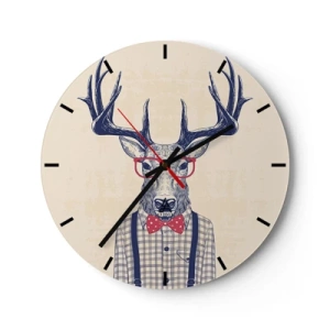 Horloge murale - Pendule murale - Une horloge élégante avec une image d'un cerf portant des lunettes et un nœud papillon - 30x30cm - Une extravagance amusante - Décoration murale moderne pour le salon, la cuisine et la chambre ARTTOR
