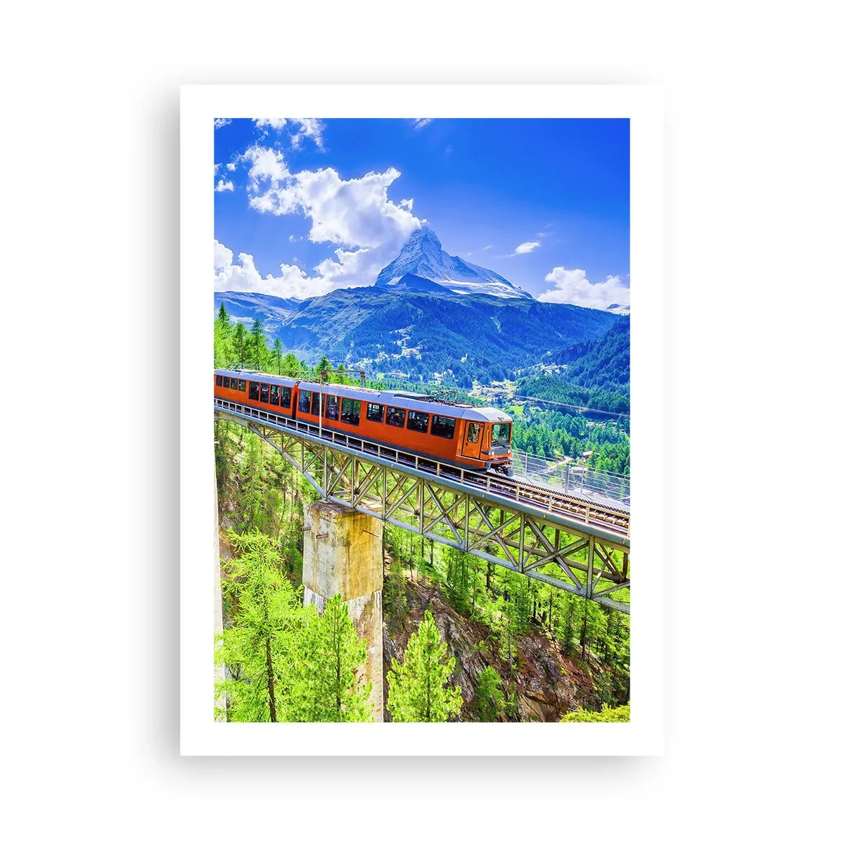 Affiche - Poster - Un train sur un pont dans les Alpes avec vue sur le Cervin - 50x70cm - Train dans les Alpes - Décoration murale moderne pour le salon et la chambre ARTTOR