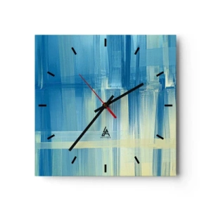 Horloge murale - Pendule murale - Une peinture abstraite dans des tons turquoise et bleu avec des coups de pinceau géométriques. - 30x30cm - Composition en turquoise - Décoration murale moderne pour le salon et la chambre ARTTOR