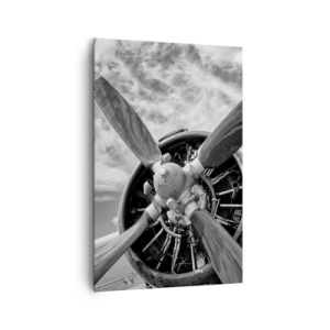 Impression sur toile - Image sur toile - Une photo en noir et blanc d'une hélice d'avion contre un ciel dynamique. - 80x120cm - Dompteur de ciel - Décoration murale moderne pour le salon et la chambre ARTTOR