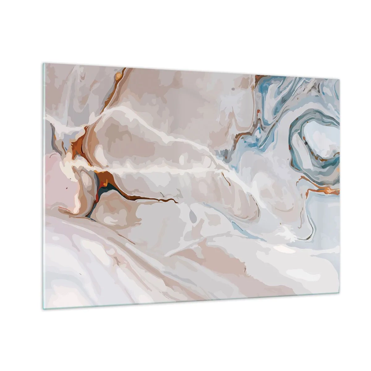 Impression sur verre - Image sur verre - Motif artistique dans des tons neutres avec des accents de bleu - 100x70cm - Le bleu serpente sous le blanc - Décoration murale moderne pour le salon et la chambre ARTTOR