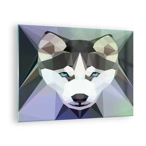 Impression sur verre - Image sur verre - Géométrie du loup dans un style moderne - 70x50cm - La mémoire des neiges du nord - Décoration murale moderne pour le salon et la chambre ARTTOR