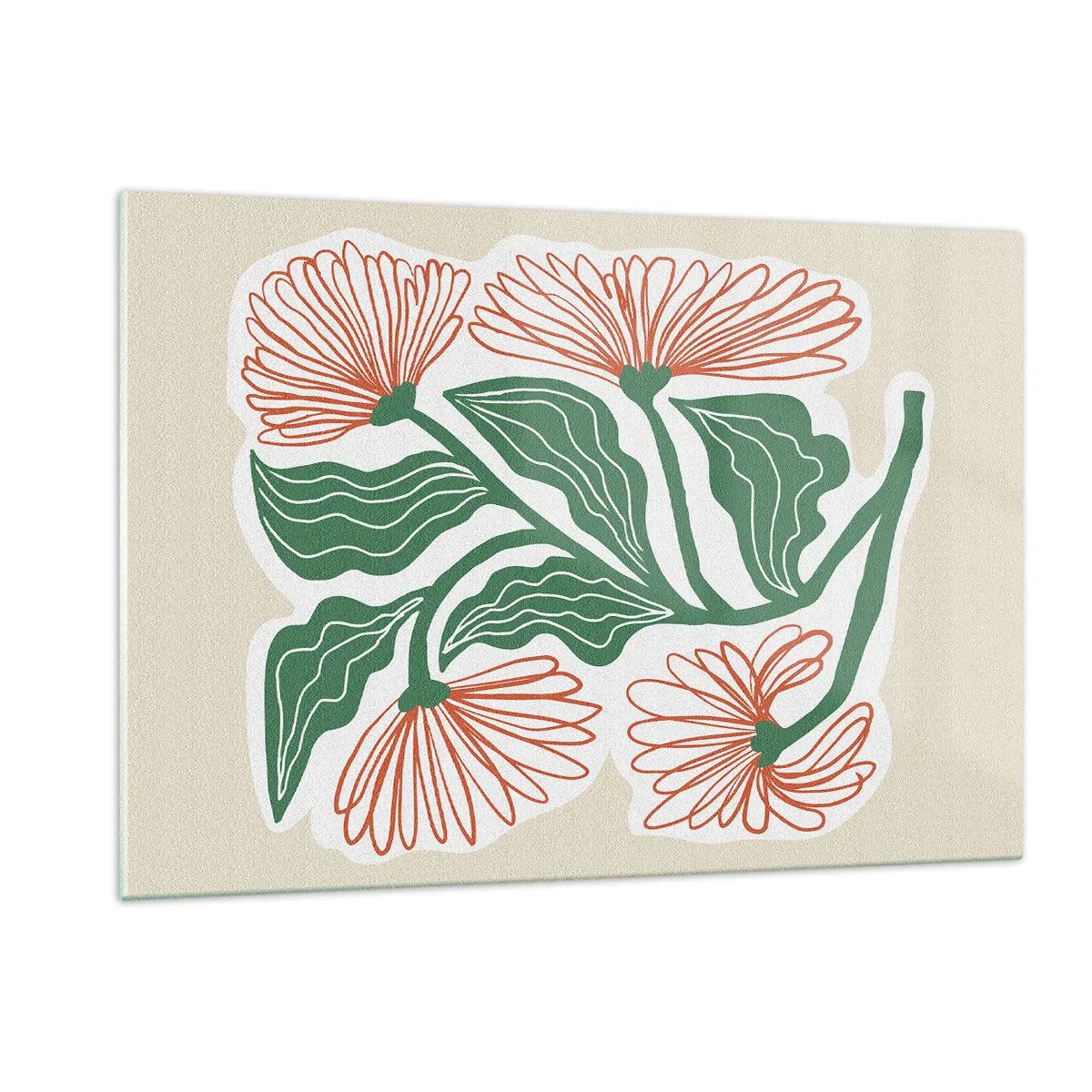 Impression sur verre - Image sur verre - Fleurs décoratives de style folklorique sur fond clair - 120x80cm - Folk et moderne - Décoration murale moderne pour le salon et la chambre ARTTOR