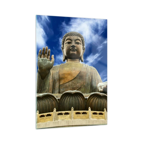 Impression sur verre - Image sur verre - Une grande statue de Bouddha contre un ciel bleu - 50x70cm - Vivre sans peur - Décoration murale moderne pour le salon et la chambre ARTTOR