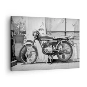 Impression sur toile - Image sur toile - Photo en noir et blanc d'une moto classique - 70x50cm - Classique au dessus de tout - Décoration murale moderne pour le salon et la chambre ARTTOR